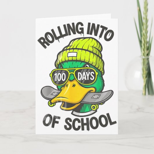 Funny Duck Skateboard 100 Days Of School Outfit Karte (Vorderseite)