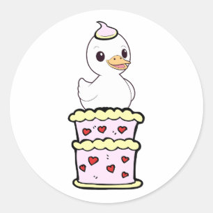 Funny Duck springt aus einem Kuchen Runder Aufkleber