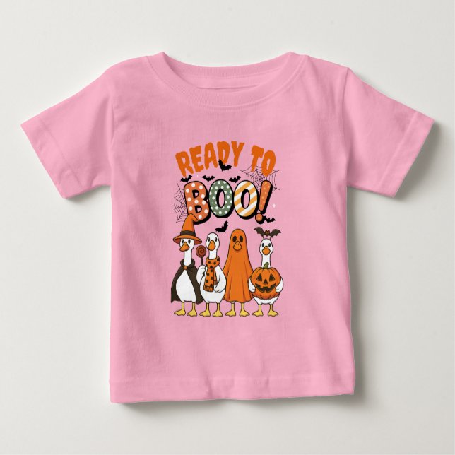 Funny Ducks Ready to Boo Halloween Baby T-shirt (Vorderseite)