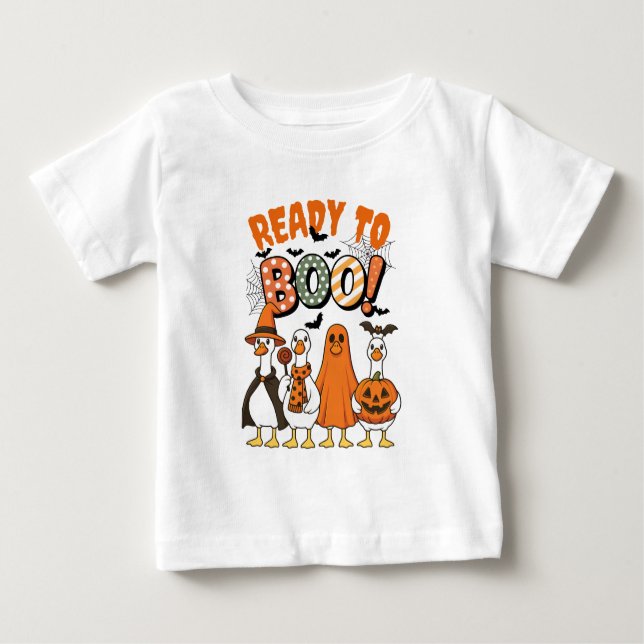 Funny Ducks Ready to Boo Halloween Baby T-shirt (Vorderseite)
