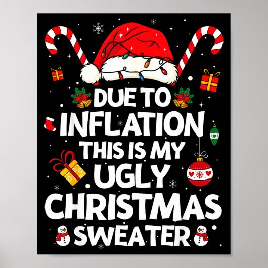 Funny Due To Inflation Ugly Christmas Sweaters For Poster (Vorne)