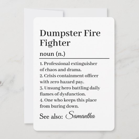 Funny Dumpster Fire Fighter Definition Card Einladung (Vorderseite)