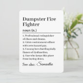 Funny Dumpster Fire Fighter Definition Card Einladung (Stehend Vorderseite)