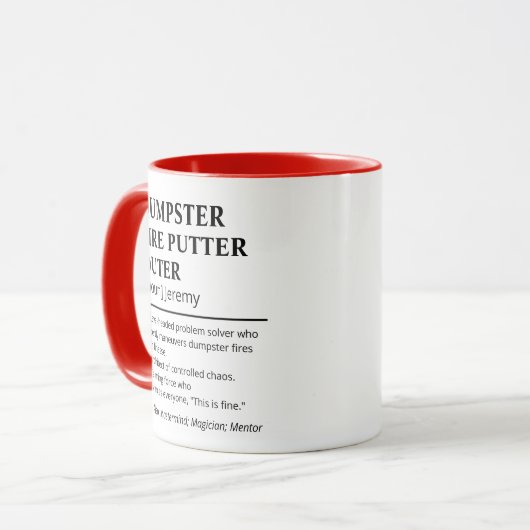Funny Dumpster Fire Putter Outer Definition Tasse (Vorderseite Links)