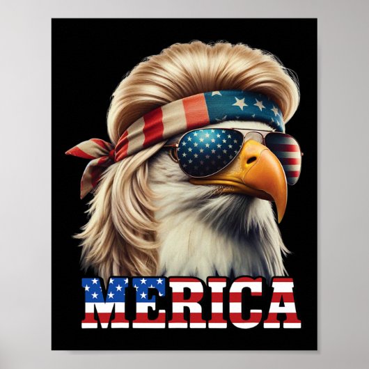 Funny Eagle Merica 4. Juli Blonde Wig Mullet Funn Poster (Vorne)