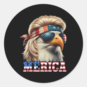 Funny Eagle Merica 4. Juli Blonde Wig Mullet Funn Runder Aufkleber