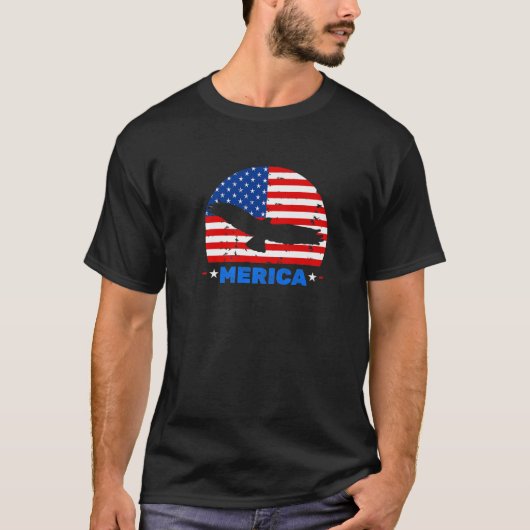 Funny Eagle mit US-Flagge 4. Juli T-Shirt (Vorderseite)