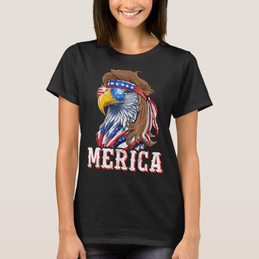 Funny Eagle Mullet 4th Of July USA American Flag M T-Shirt (Vorderseite)