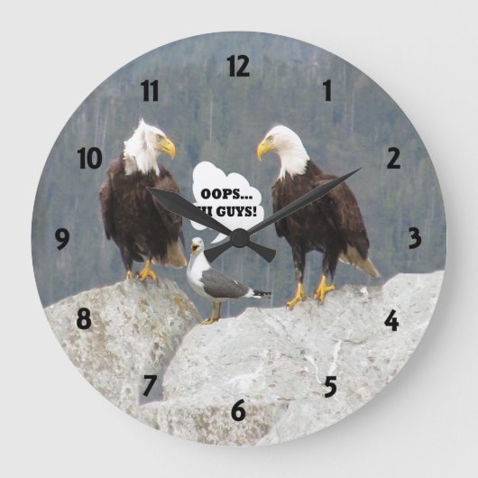 Funny Eagles und Seagull Große Wanduhr (Vorderseite)