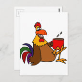 Funny Early Bird Rooster Drink Coffee Postkarte (Vorne/Hinten)