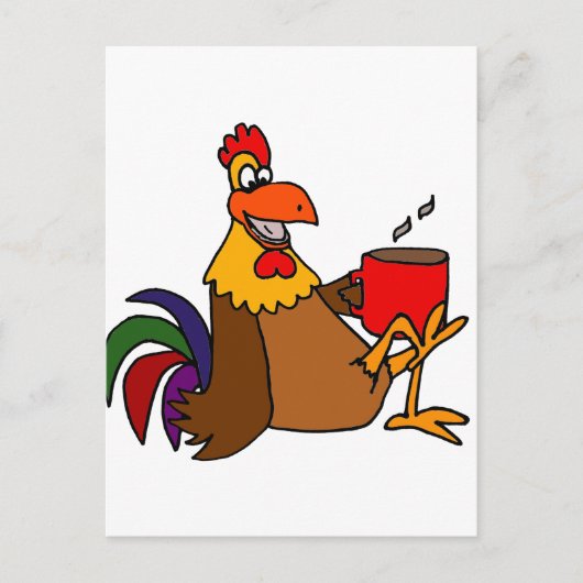 Funny Early Bird Rooster Drink Coffee Postkarte (Vorderseite)