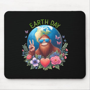 Funny Earth Day Peace Sign Bigfoot Sasquatch Savin Mousepad