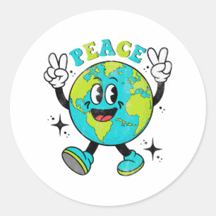 Funny Earth Globe World Peace Sign Earth Day Kinde Runder Aufkleber