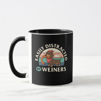 Funny Easily Distracted by Weiners Retro Dog Mug  Tasse