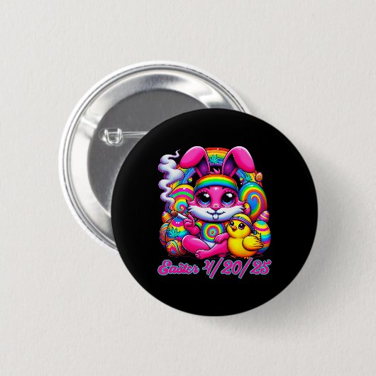 Funny Easter Bunny Chick Smoking  Button (Vorne & Hinten)
