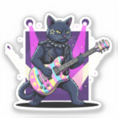 Funny Easter Cat Rockstar Playing Egg Guitar Music Aufkleber (Vorderseite)