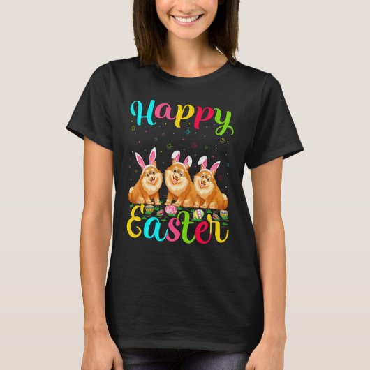 Funny Easter Egg Bunny Spitz Hund Happy Osterfest T-Shirt (Vorderseite)