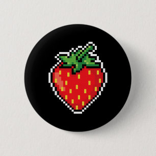 Funny Easy Halloween Costume Pixel Strawberry 80er Button