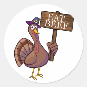 🦃 🍗 Funny Eat Beef Erntedank Runder Aufkleber