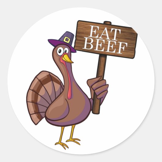 🦃 🍗 Funny Eat Beef Erntedank Runder Aufkleber (Vorderseite)