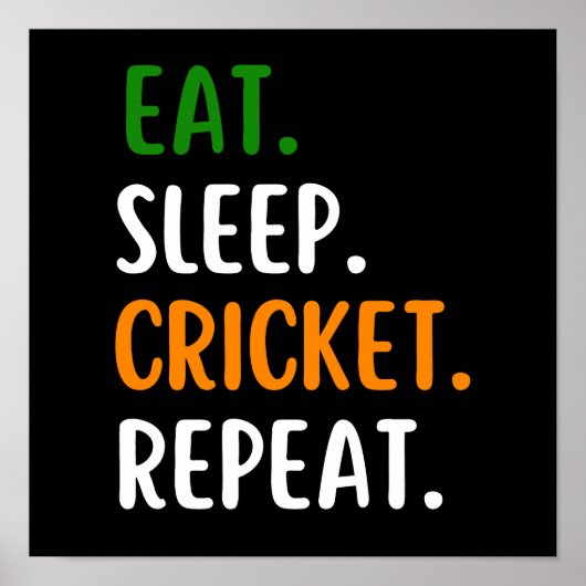 Funny Eat Sleep Cricket Wiederholung Poster (Vorne)
