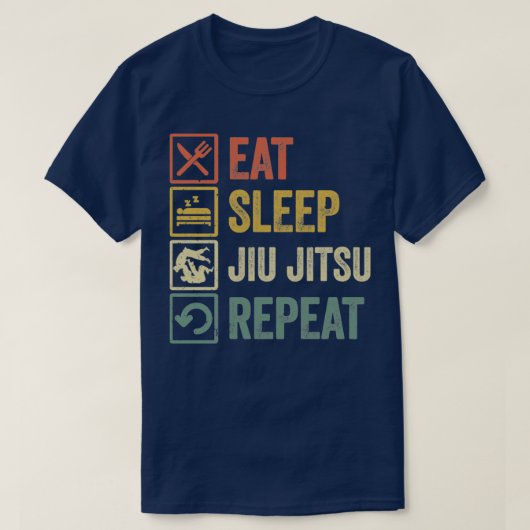 Funny Eat Sleep Jiu jitsu Repeat Distressed Retro T-Shirt (Design vorne)