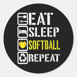 Funny Eat Sleep Softball Wiederholung Baseball Spi Runder Aufkleber