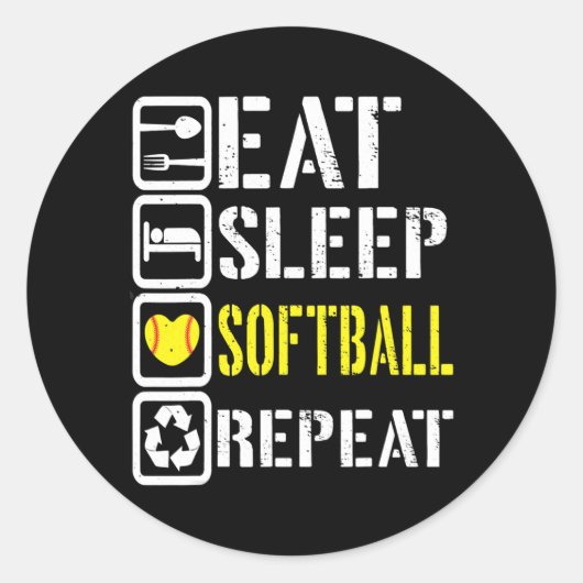 Funny Eat Sleep Softball Wiederholung Baseball Spi Runder Aufkleber (Vorderseite)