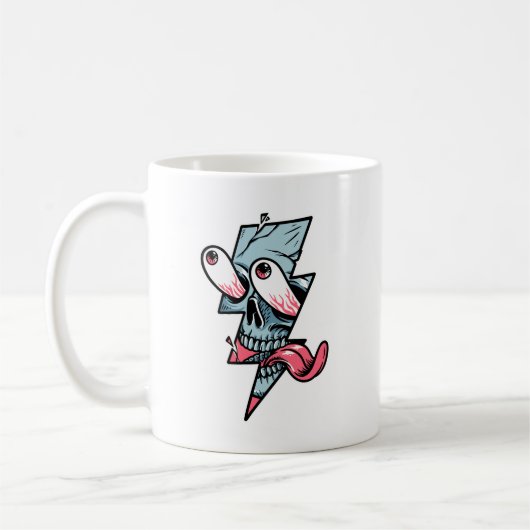 Funny Edgy Schädelgesicht und Blitzform Kaffeetasse (Links)
