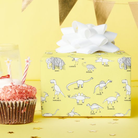 Funny Educational Dinosaur Dino Kids Yellow Geschenkpapier (Geburtstagsparty)