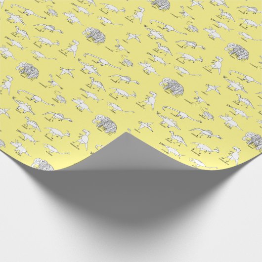 Funny Educational Dinosaur Dino Kids Yellow Geschenkpapier (Ecke)