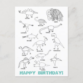 Funny Educational Dinosaur Kids Coloring Birthday Postkarte