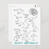 Funny Educational Dinosaur Kids Coloring Birthday Postkarte (Vorne/Hinten)
