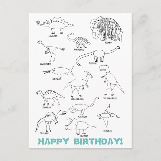 Funny Educational Dinosaur Kids Coloring Birthday Postkarte (Vorderseite)