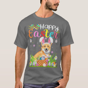 Funny Egg Hunt Bunny Cardigan Welsh Corgi Dog Happ T-Shirt