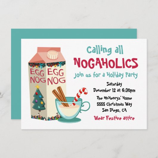 Funny Eggnog Nogaholics Weihnachtscocktail Party Einladung (Vorne/Hinten)