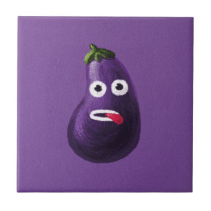 Funny Eggplant Cartoon Charakter Niedliches Gemüs Fliese