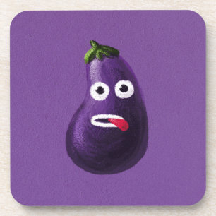 Funny Eggplant Cartoon Niedlich Gemüse Lila Untersetzer