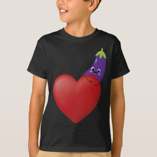 Funny Eggplant mit großem Herz Obst Gemüse Vega T-Shirt