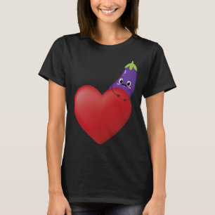 Funny Eggplant mit großem Herz Obst Gemüse Vega T-Shirt