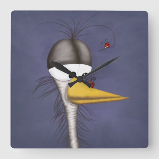 Funny Egret Cartoon Quadratische Wanduhr (Vorderseite)
