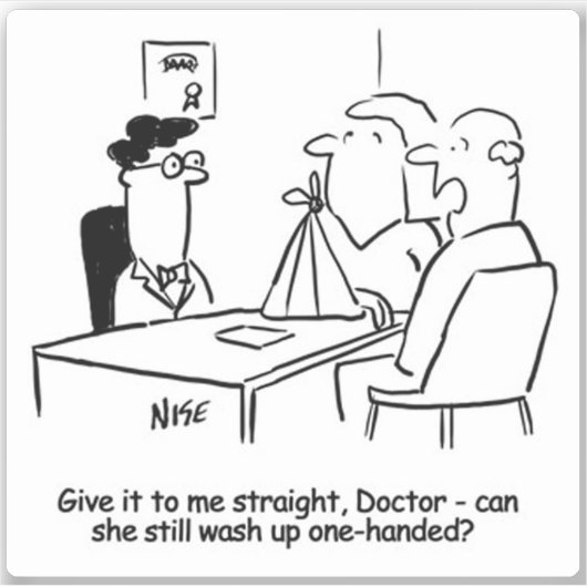 Funny Ehefrau mit gebrochenem Arm Cartoon. Aufkleber (Vorderseite)