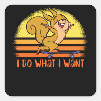 Funny Eichhörnchen fährt Skateboard Geschenk Quadratischer Aufkleber