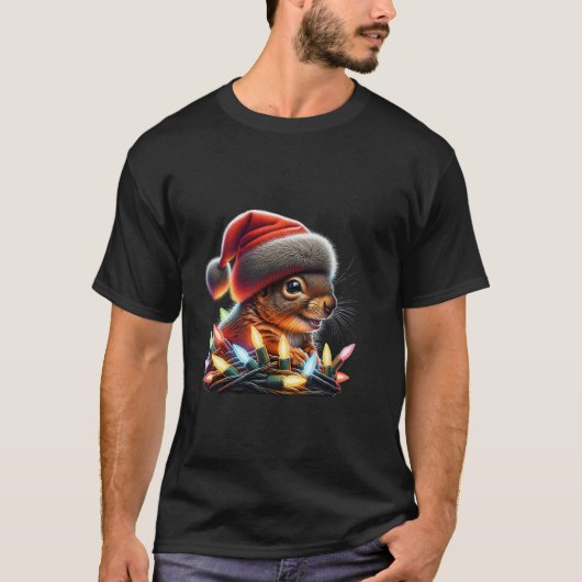 Funny Eichhörnchen mit Weihnachtslicht Weihnachtsm T-Shirt (Vorderseite)