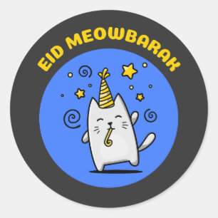 Funny Eid Cat Runder Aufkleber