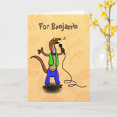 Funny Eidechsen mit Mikrofon-Cartoon Karte (Gelbe Blume)