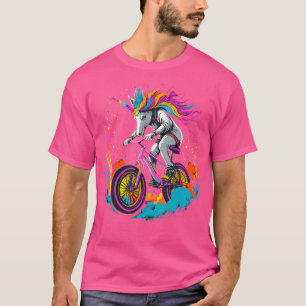 Funny Einicorn Bmx Magic Bike Niedlicher Radfahrer T-Shirt