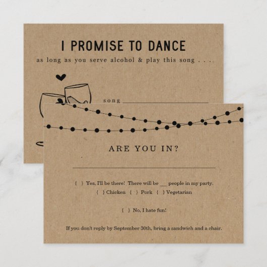 Funny Einladung RSVP Card Einlage w- Song Anfrage (Vorne/Hinten)