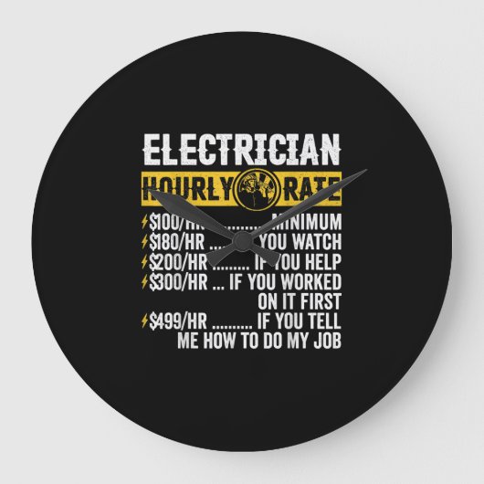 Funny Electrician Apparel, Hourly Rate Men Große Wanduhr (Vorderseite)