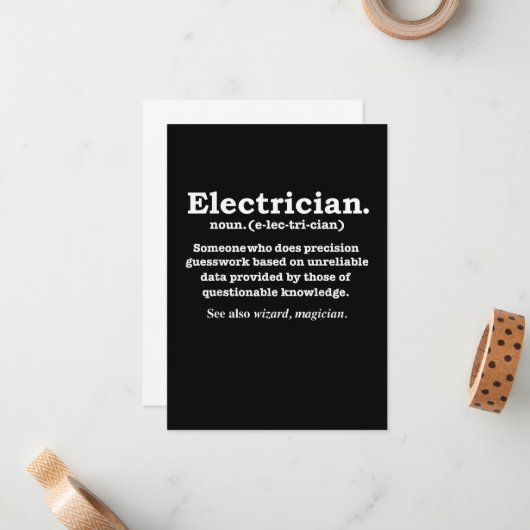 Funny Electrician Definition Abschluss Mitteilungskarte (Vorderseite/Rückseite Beispiel)